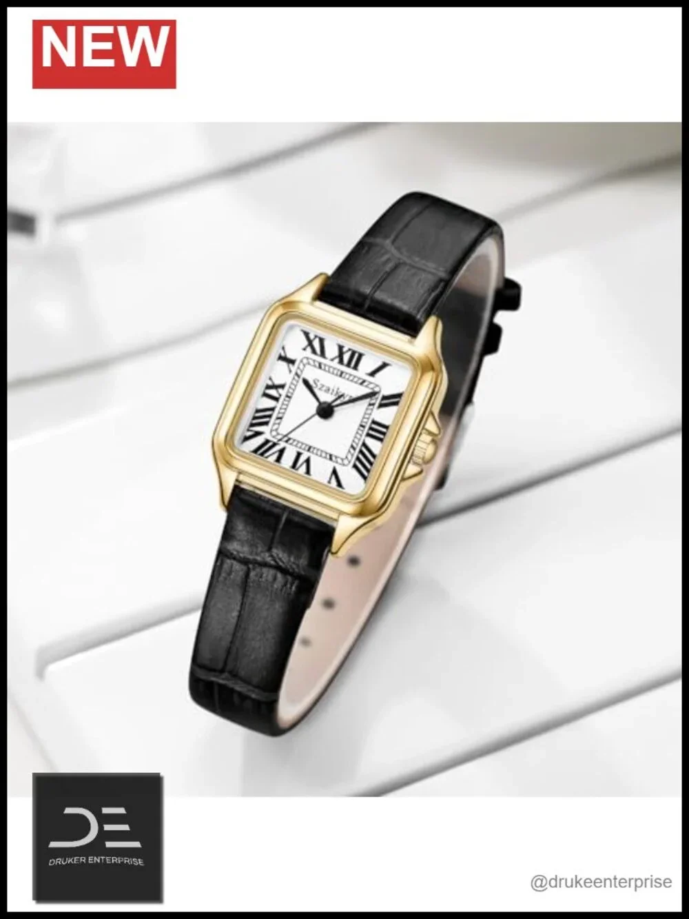 Square Roman Numeral Dress Watch with Stainless Steel Band